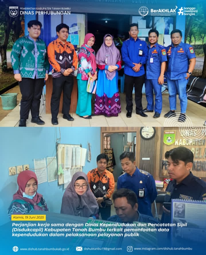 Dishub dan Disdukcapil melakukan Perjanjian Kerjasama terkait Pemanfaatan Data Kependudukan dalam melaksanakan Pelayanan Publik